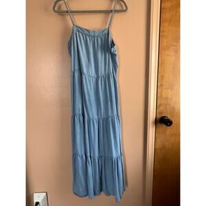OVS Italian Brand 100% Lyocell Tiered Spaghetti Strap Maxi Dress Blue Wash L